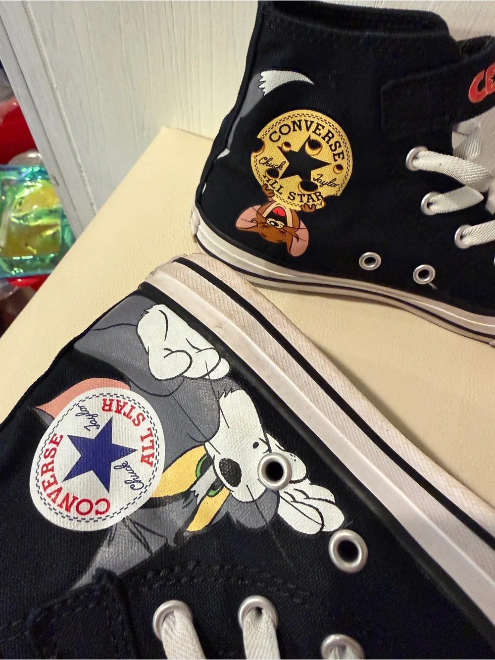 Converse Black High Top Sneakers with Jerry & Cheese Graphic
